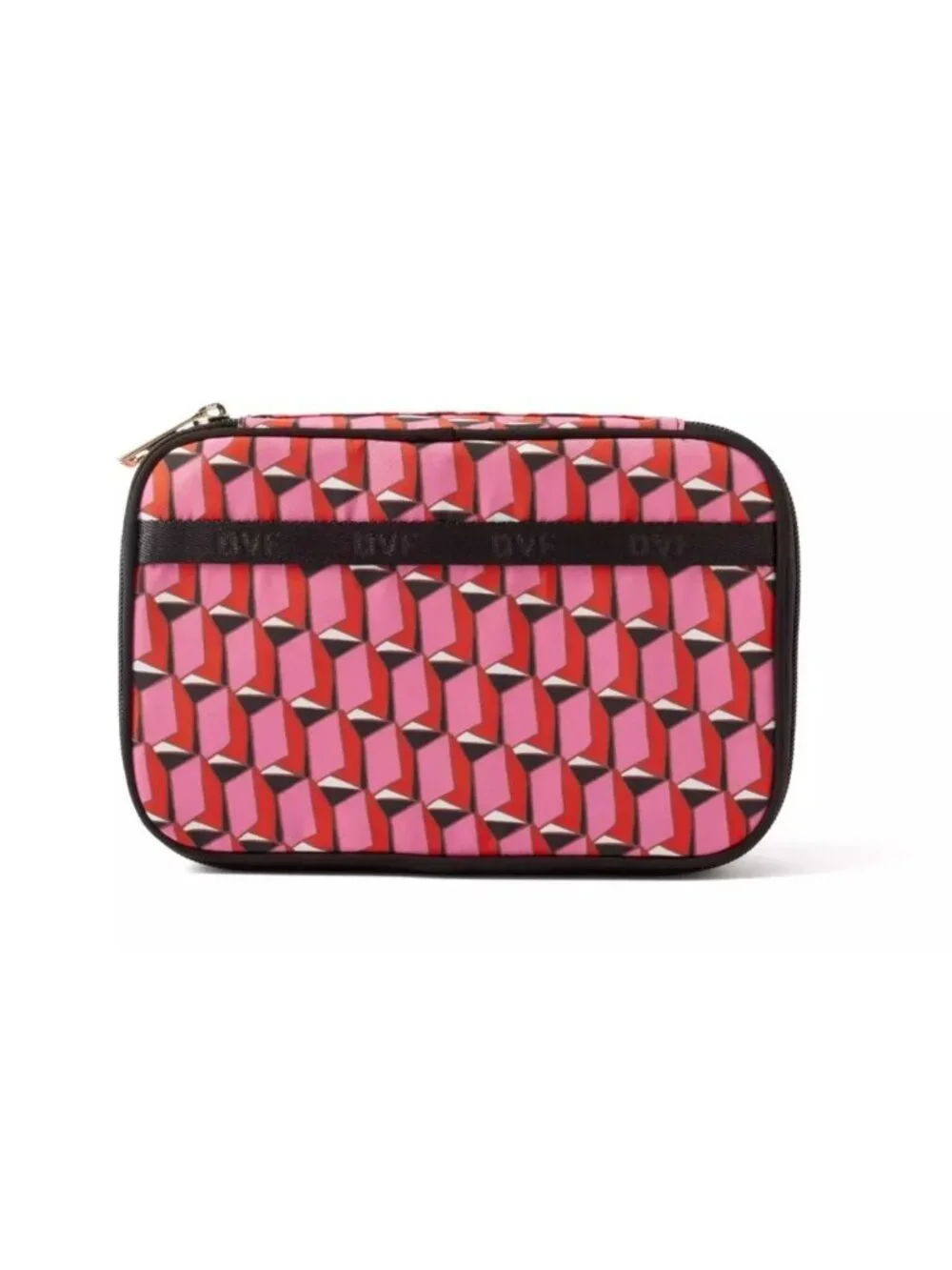 Diane Von Furstenberg Pink Modern Geo Design Jewelry Organizer Zippered Bag